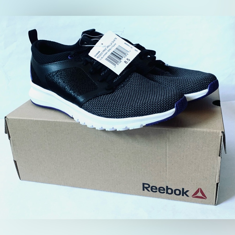 Reebok 8 1/2 8.5 Running Shoe Tennis Sneaker Print Athlux Shatr Black Purple NIB